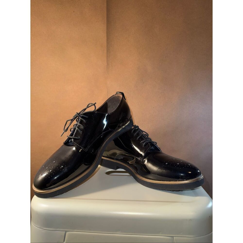 AGL Black Patten Leather Oxford Loafers